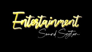 efeck tulisan Entertainment Sound System dengan warna Kuning gradasi